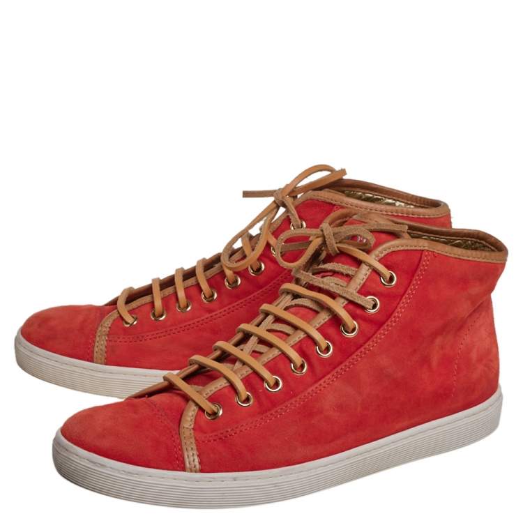 Pre Owned Tod's Orange/Brown Suede And Leather High Top Sneakers Size 38