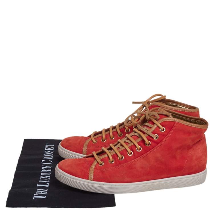Pre Owned Tod's Orange/Brown Suede And Leather High Top Sneakers Size 38