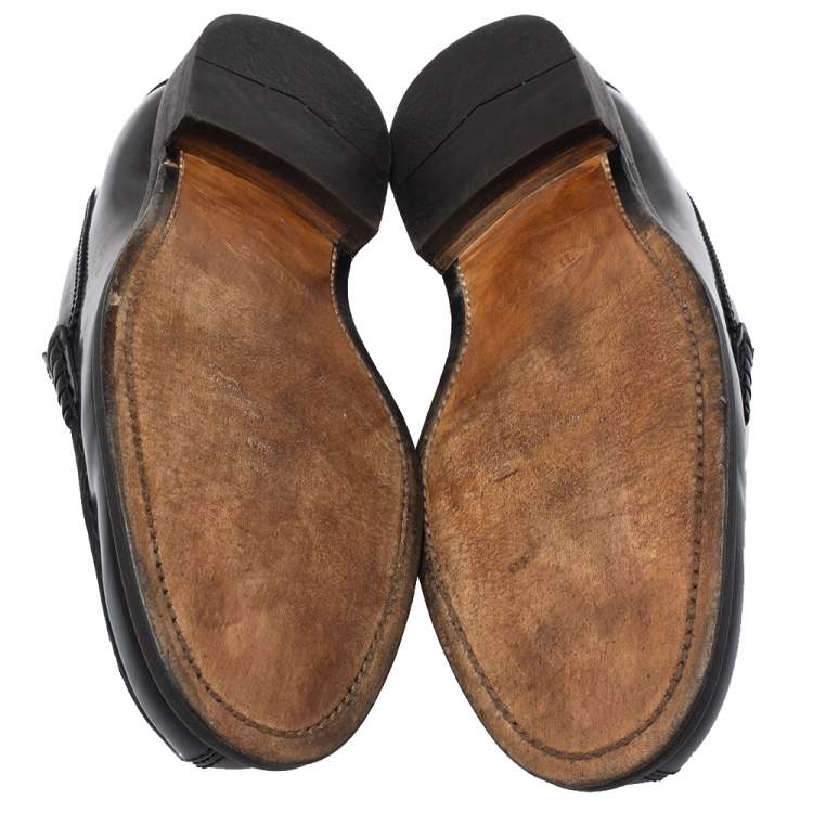 Pre Owned Tod's Black Leather Penny Slip On Loafers Size 39.5