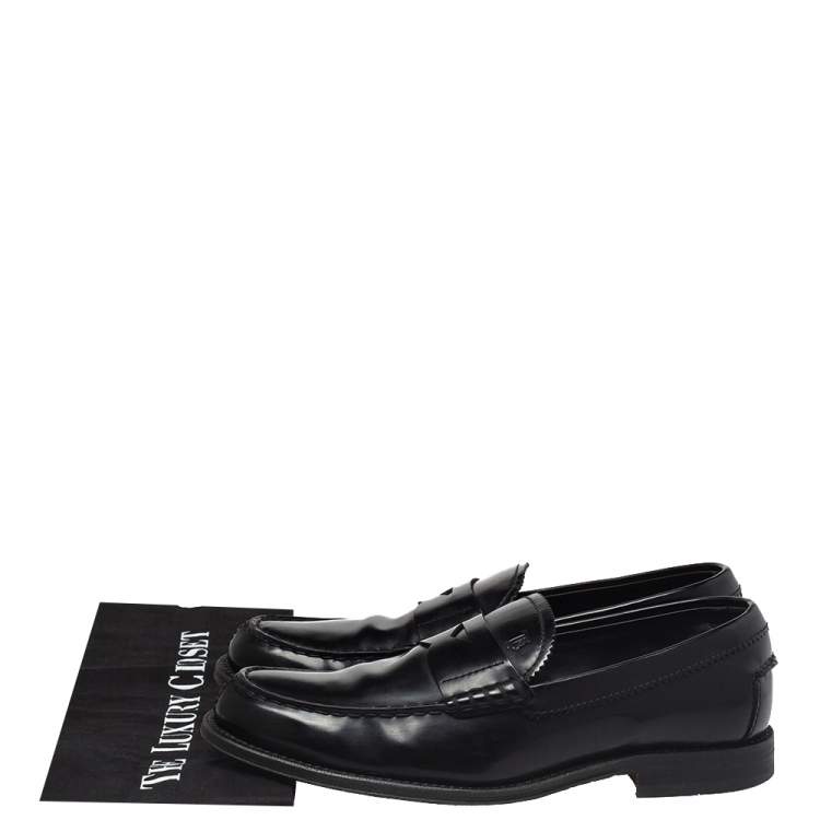 Pre Owned Tod's Black Leather Penny Slip On Loafers Size 39.5