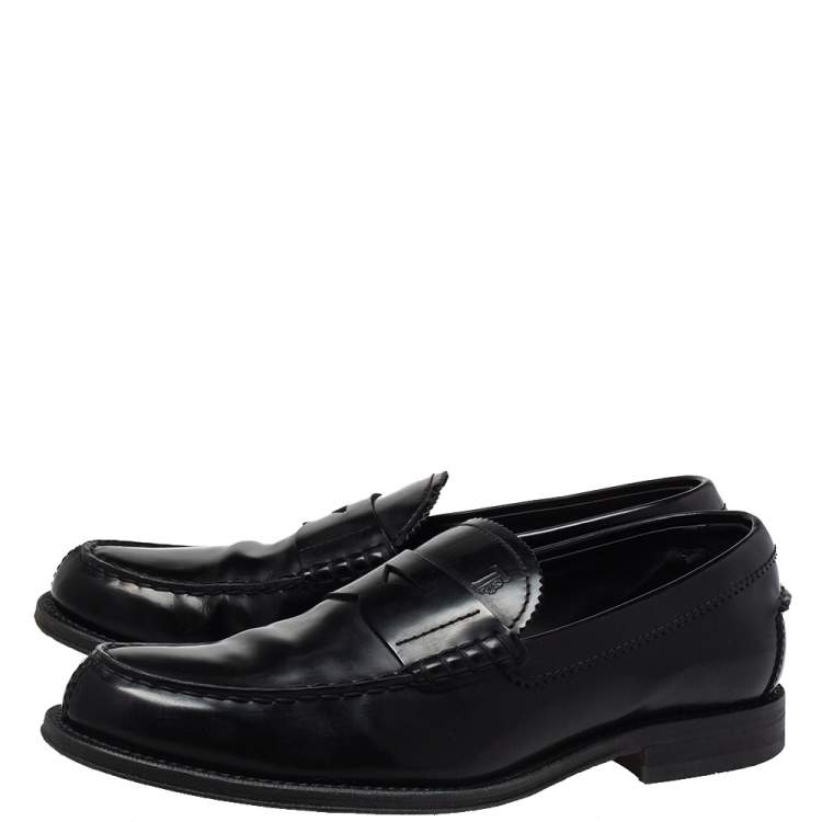 Pre Owned Tod's Black Leather Penny Slip On Loafers Size 39.5
