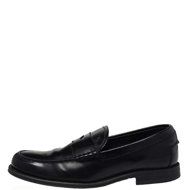 Pre Owned Tod's Black Leather Penny Slip On Loafers Size 39.5