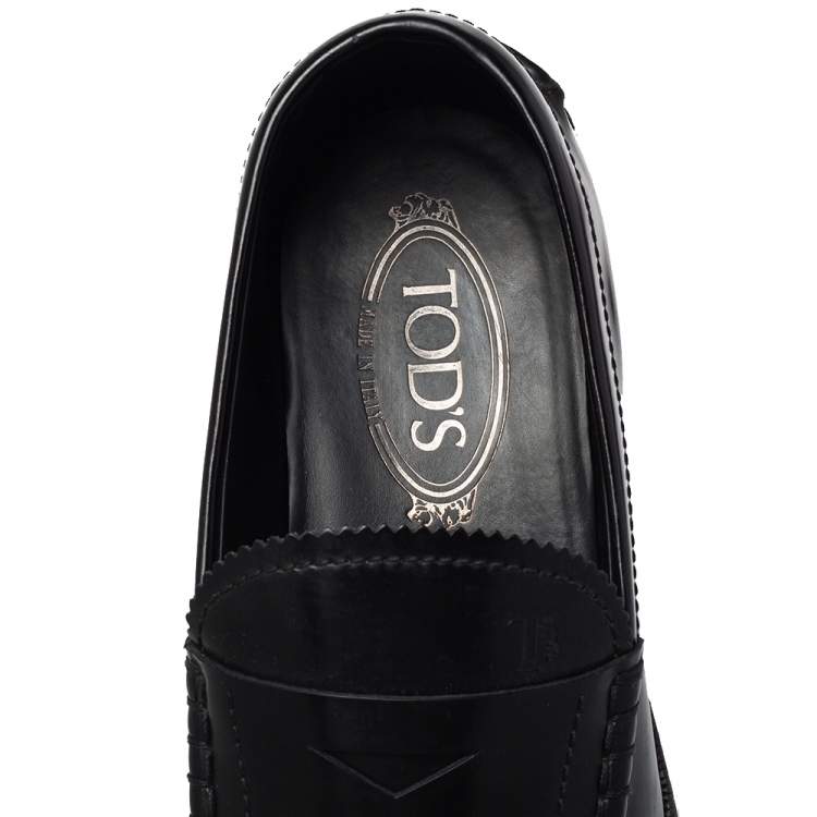 Pre Owned Tod's Black Leather Penny Slip On Loafers Size 39.5