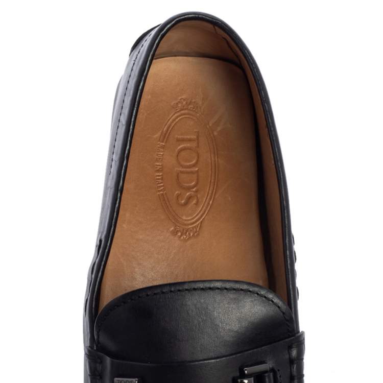 Pre Owned Tod's Black Leather Slip On Loafers Size 44.5
