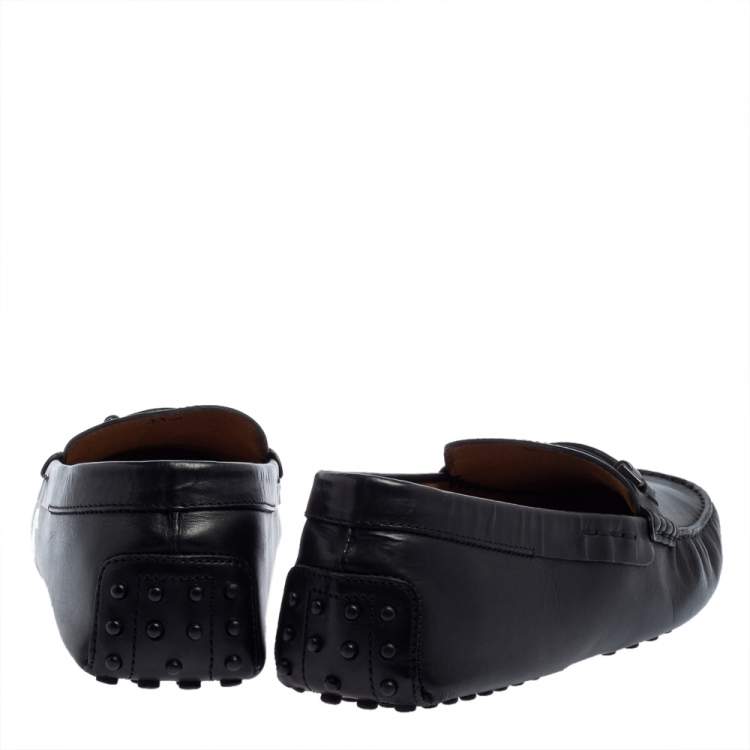 Pre Owned Tod's Black Leather Slip On Loafers Size 44.5