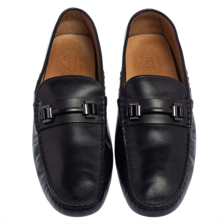 Pre Owned Tod's Black Leather Slip On Loafers Size 44.5