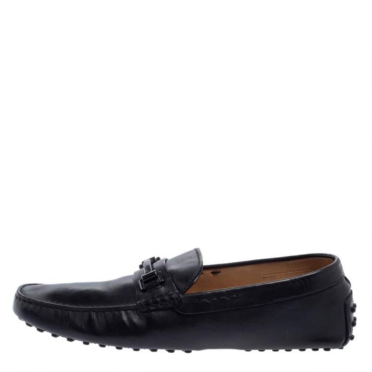 Pre Owned Tod's Black Leather Slip On Loafers Size 44.5
