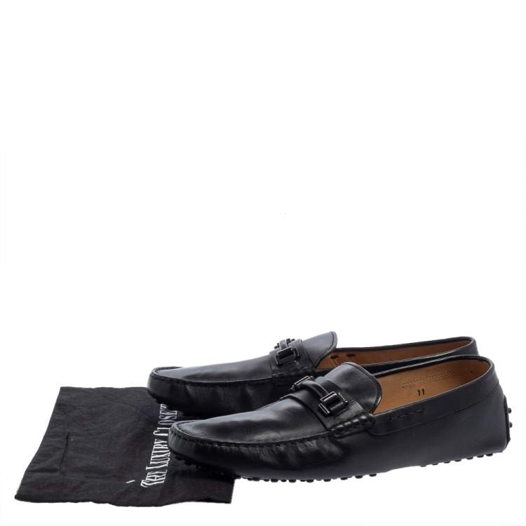 Pre Owned Tod's Black Leather Slip On Loafers Size 44.5