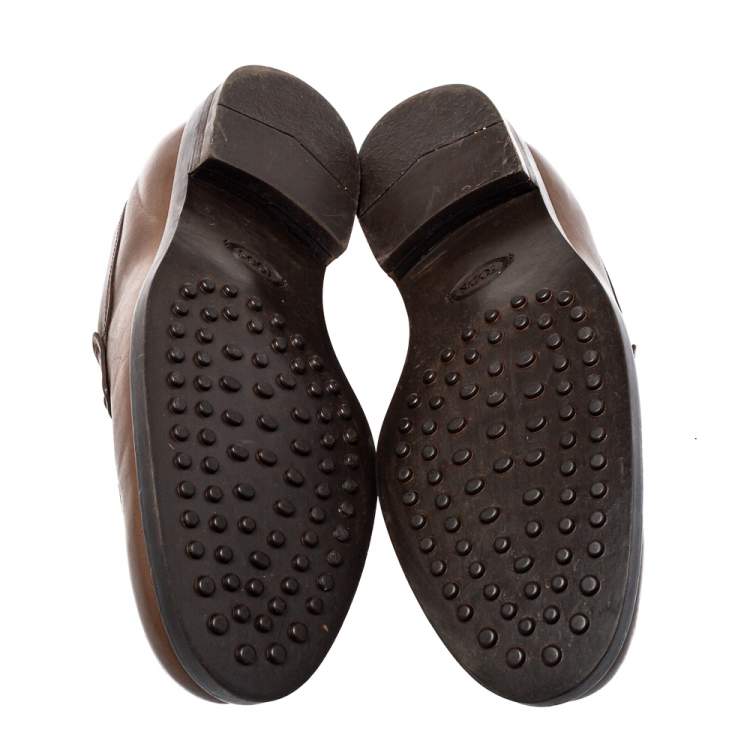 Pre Owned Tod's Brown Leather Penny Slip On Loafers Size 39.5