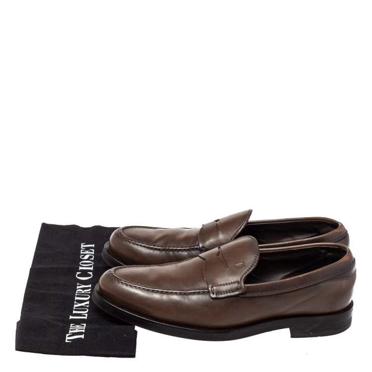 Pre Owned Tod's Brown Leather Penny Slip On Loafers Size 39.5