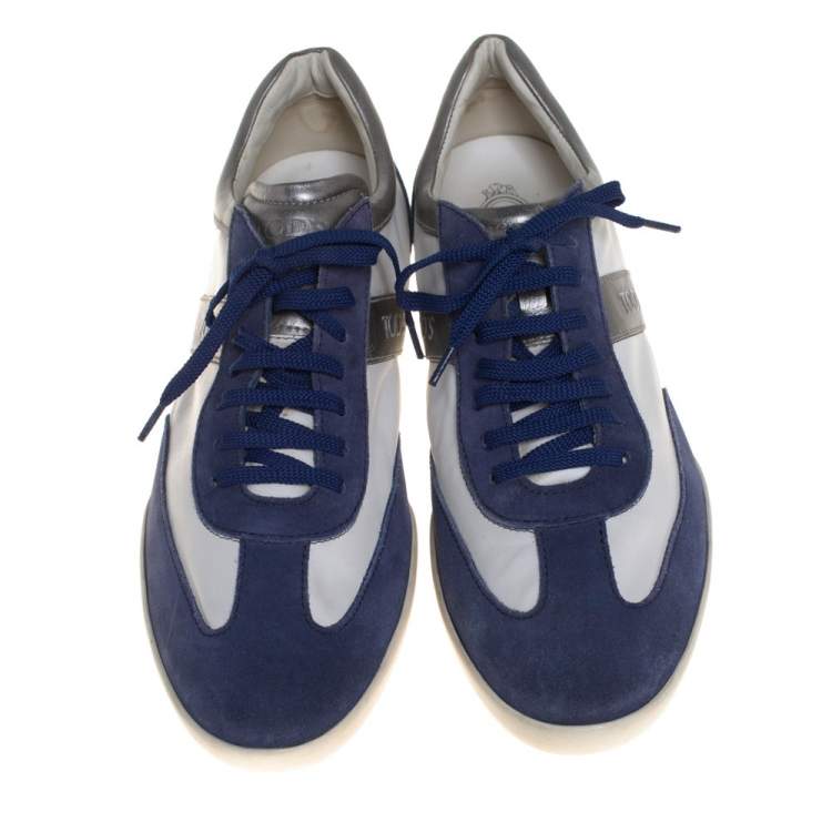 Pre Owned Tod's Blue/White Leather And Suede Low Top Sneakers Size 44