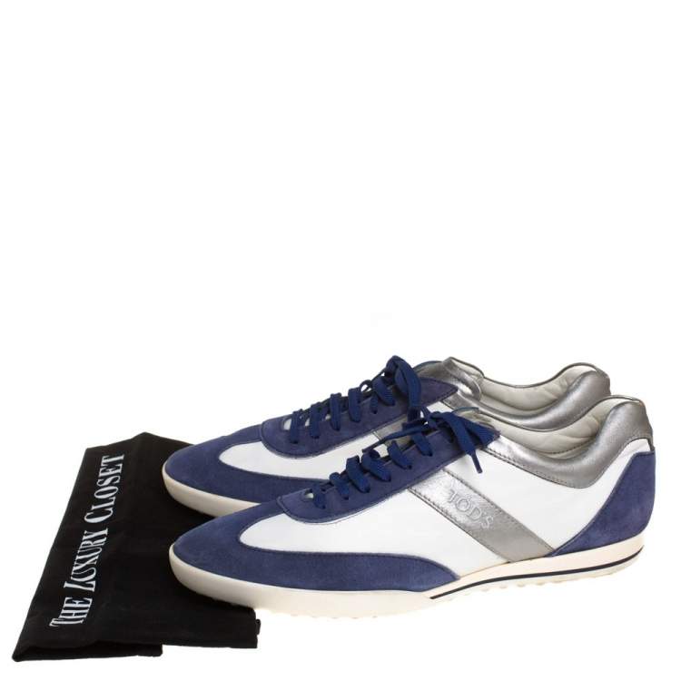 Pre Owned Tod's Blue/White Leather And Suede Low Top Sneakers Size 44