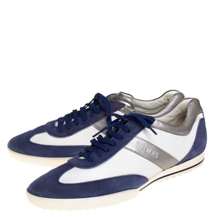 Pre Owned Tod's Blue/White Leather And Suede Low Top Sneakers Size 44