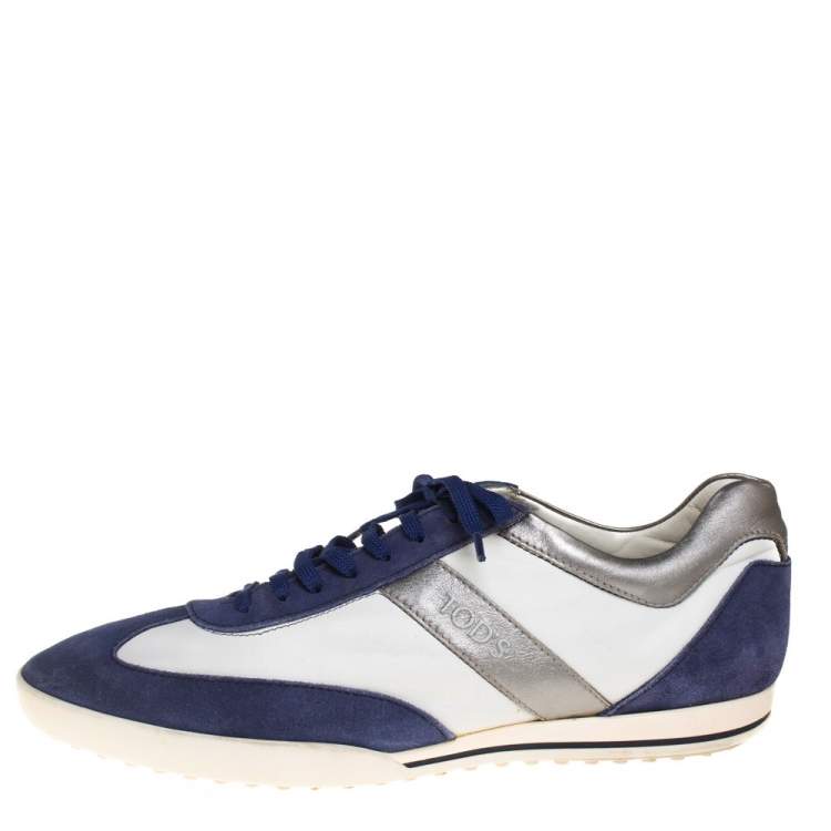 Pre Owned Tod's Blue/White Leather And Suede Low Top Sneakers Size 44