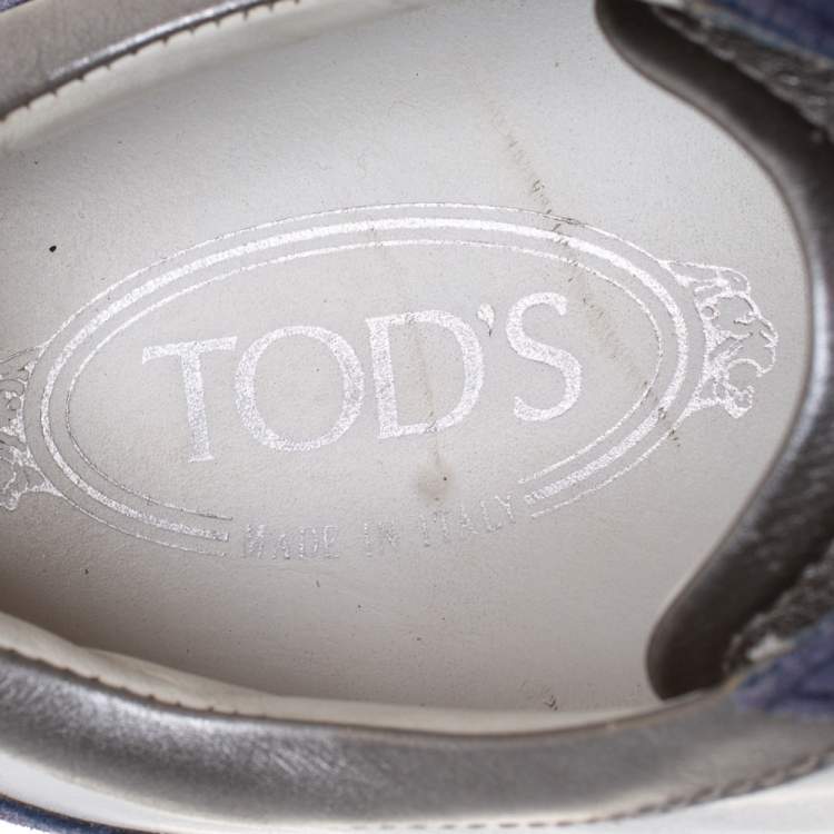 Pre Owned Tod's Blue/White Leather And Suede Low Top Sneakers Size 44