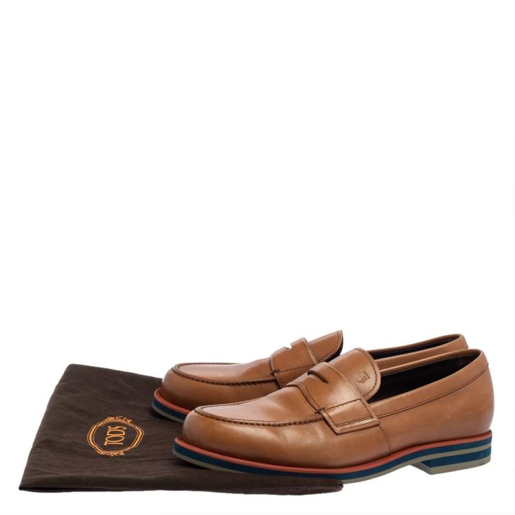 Pre Owned Tod's Tan Leather Slip On Loafers Size 41