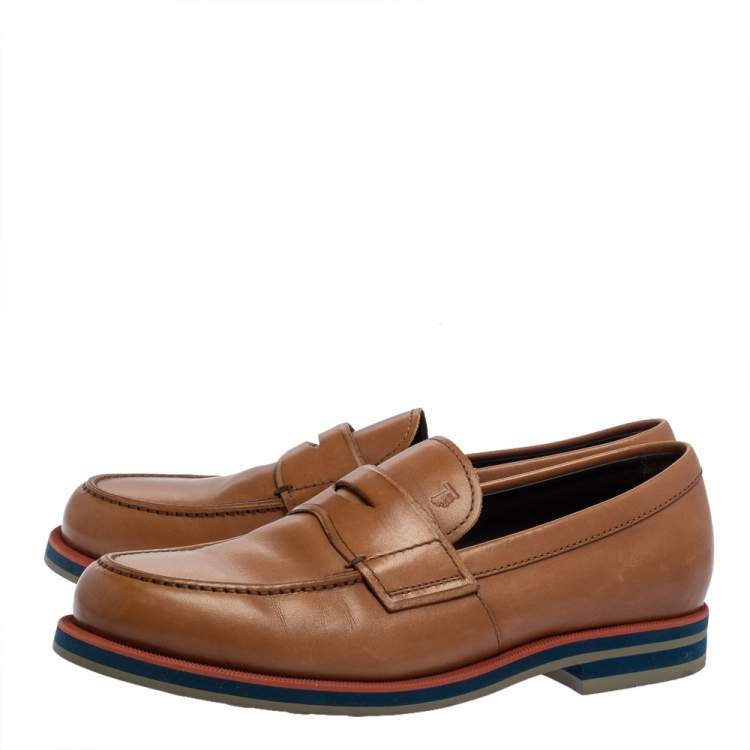 Pre Owned Tod's Tan Leather Slip On Loafers Size 41