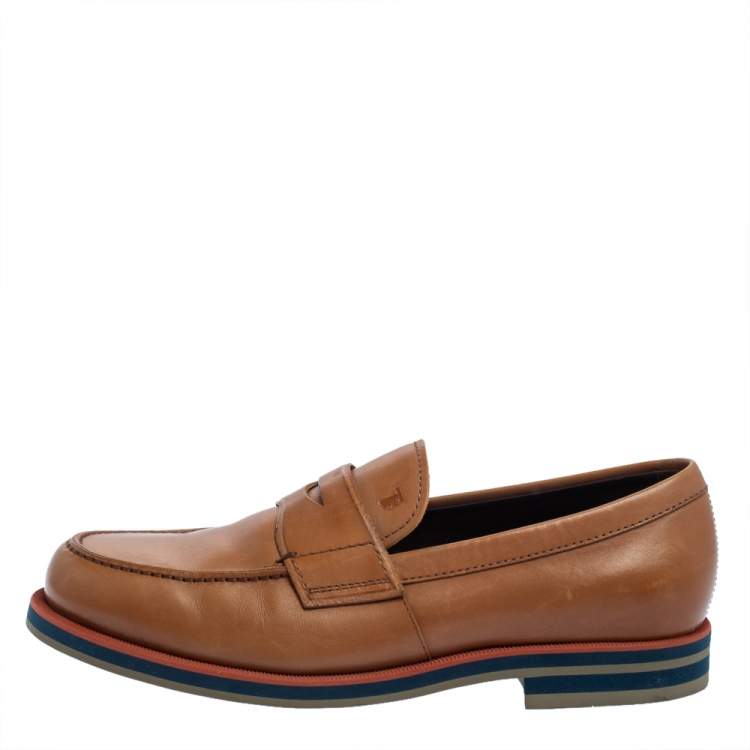 Pre Owned Tod's Tan Leather Slip On Loafers Size 41