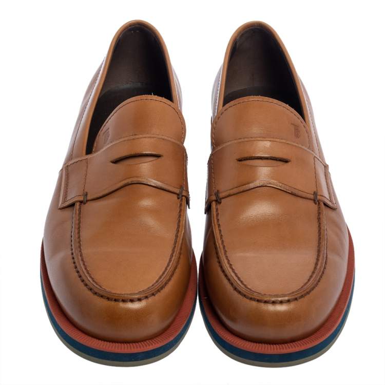 Pre Owned Tod's Tan Leather Slip On Loafers Size 41