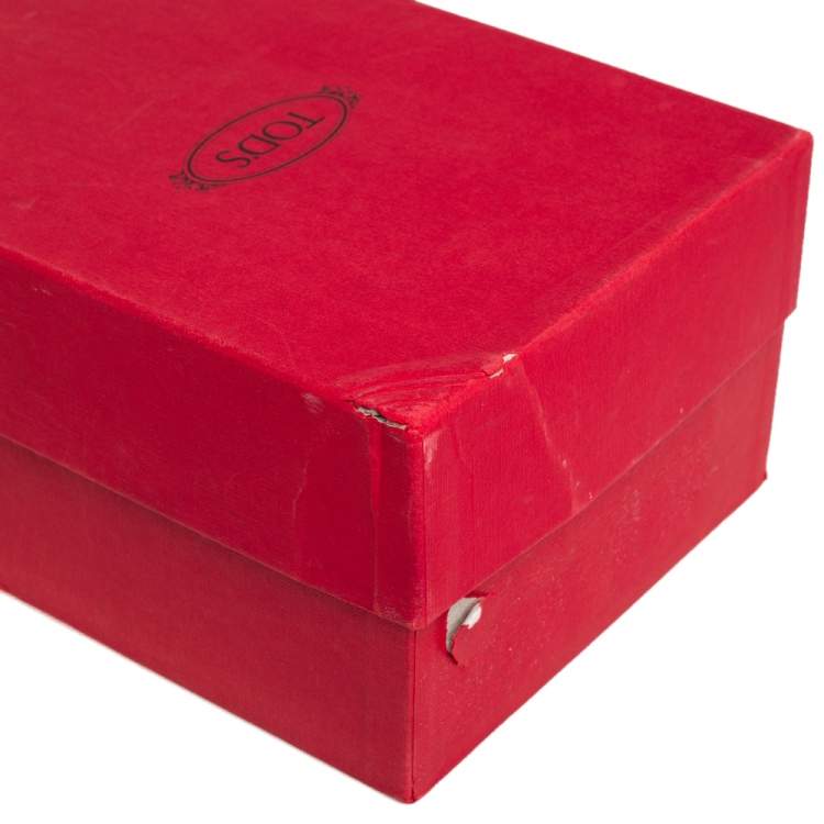 Pre Owned Tod's By Ferrari Red/White Leather Bow Slip On Loafers Size 41