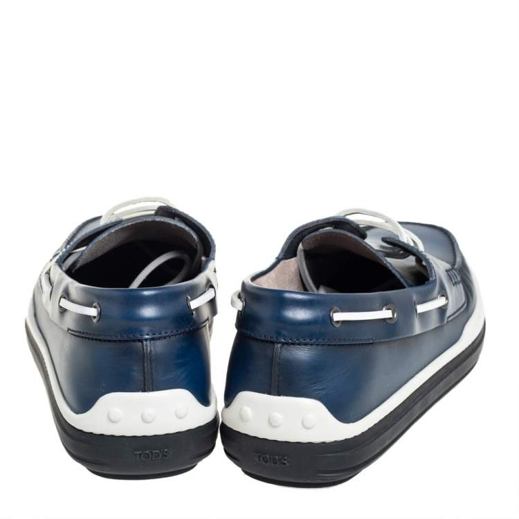Pre Owned Tod's Blue Leather Lace Up Boat Shoes Size 44