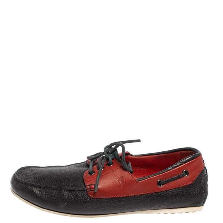 Pre Owned Tod's For Ferrari Navy Blue/Red Leather Lace Loafers Size 41