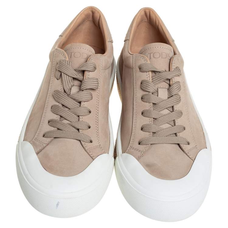 Pre Owned Tod's Beige Nubuck Leather Low Top Sneakers Size 41