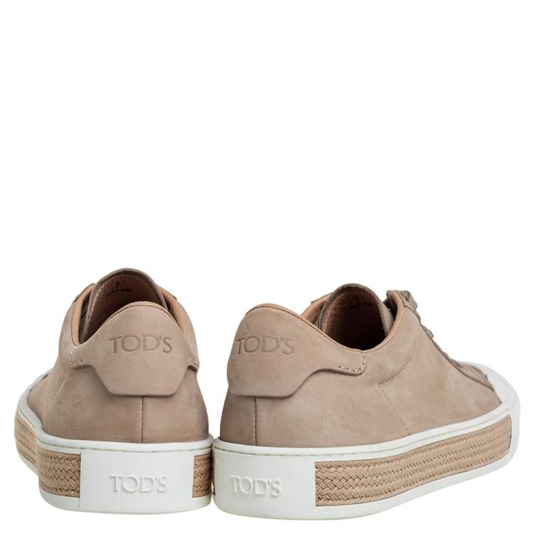 Pre Owned Tod's Beige Nubuck Leather Low Top Sneakers Size 41
