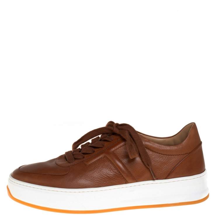 Pre Owned Tod's Brown Leather T-Logo Low Top Sneakers Size 40