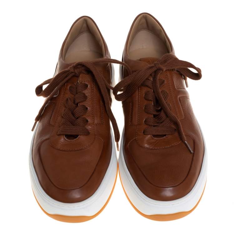Pre Owned Tod's Brown Leather T-Logo Low Top Sneakers Size 40