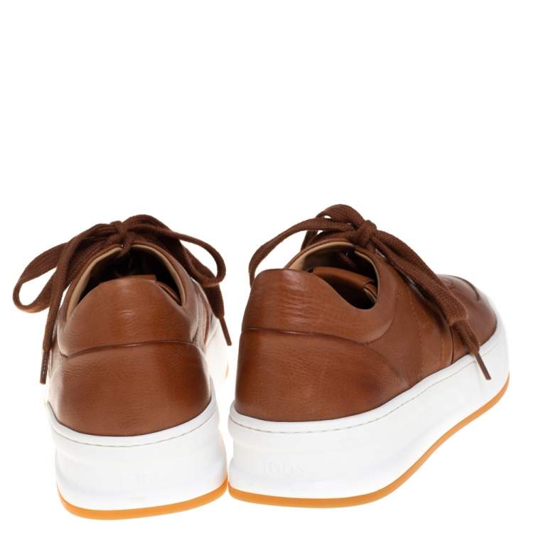 Pre Owned Tod's Brown Leather T-Logo Low Top Sneakers Size 40