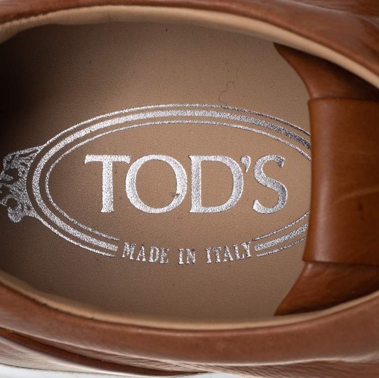 Pre Owned Tod's Brown Leather T-Logo Low Top Sneakers Size 40