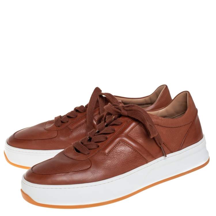 Pre Owned Tod's Brown Leather T-Logo Low Top Sneakers Size 40