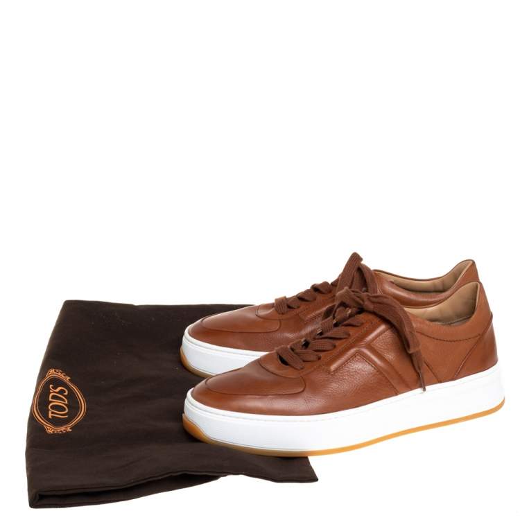 Pre Owned Tod's Brown Leather T-Logo Low Top Sneakers Size 40
