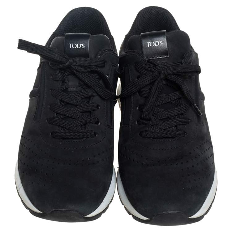Pre Owned Tod's Black Nubuck Leather T Logo Low Top Sneakers Size 44.5