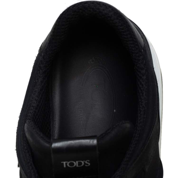 Pre Owned Tod's Black Nubuck Leather T Logo Low Top Sneakers Size 44.5