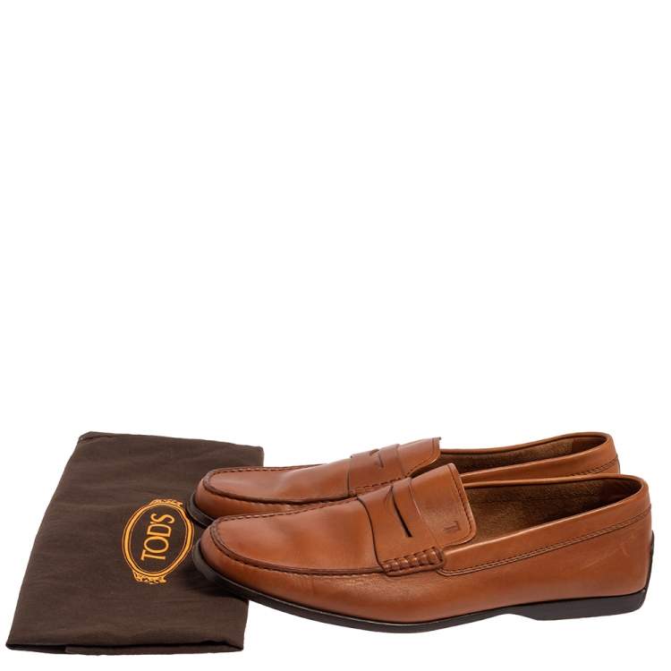 Pre Owned Tod's Brown Leather Penny Slip On Loafers Size 44