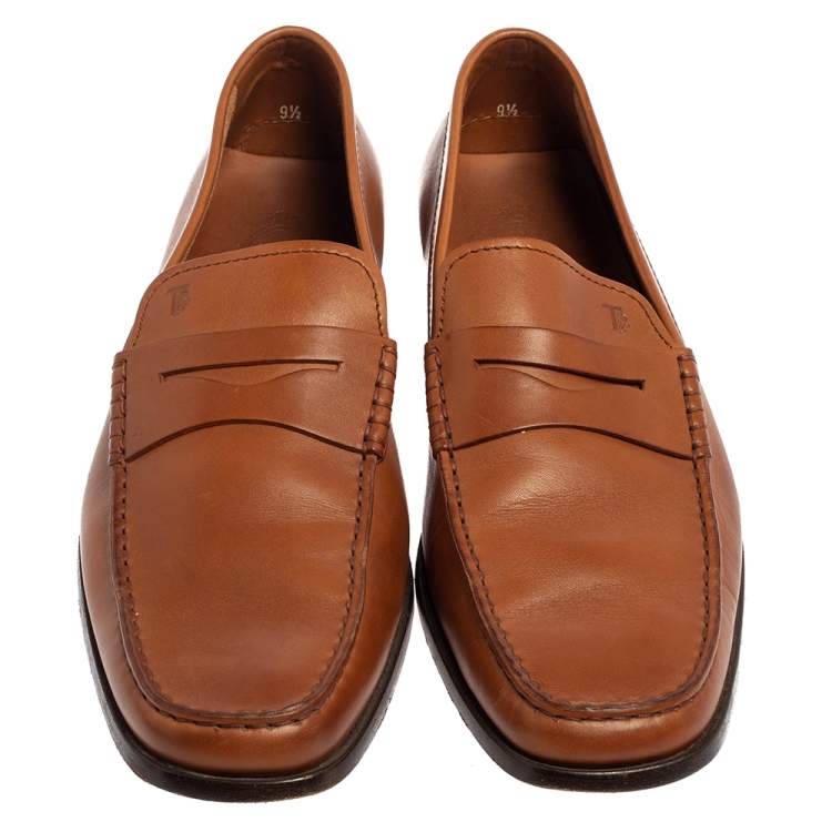 Pre Owned Tod's Brown Leather Penny Slip On Loafers Size 44