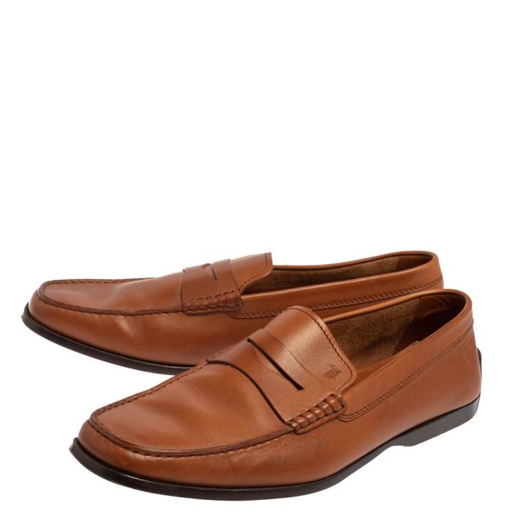 Pre Owned Tod's Brown Leather Penny Slip On Loafers Size 44