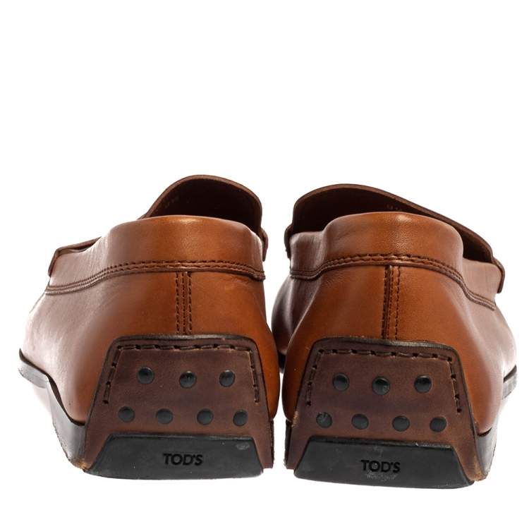 Pre Owned Tod's Brown Leather Penny Slip On Loafers Size 44