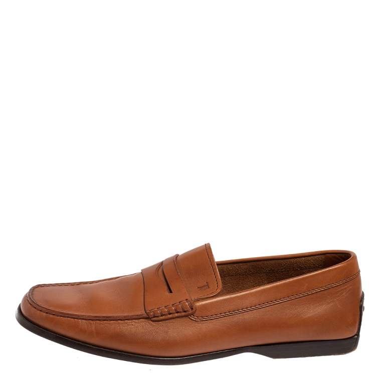 Pre Owned Tod's Brown Leather Penny Slip On Loafers Size 44
