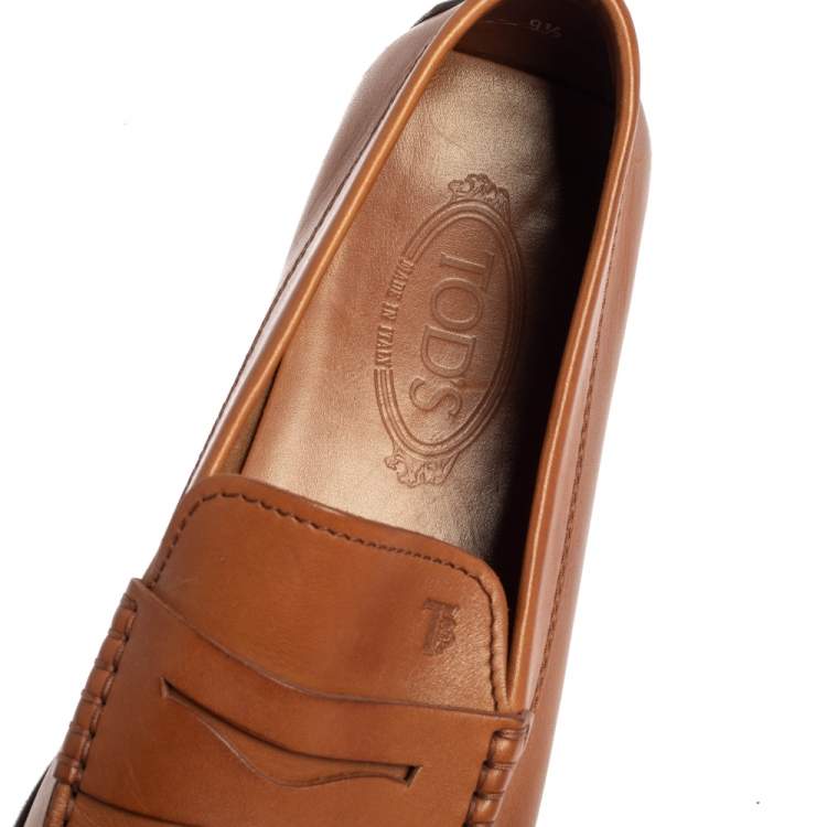 Pre Owned Tod's Brown Leather Penny Slip On Loafers Size 44