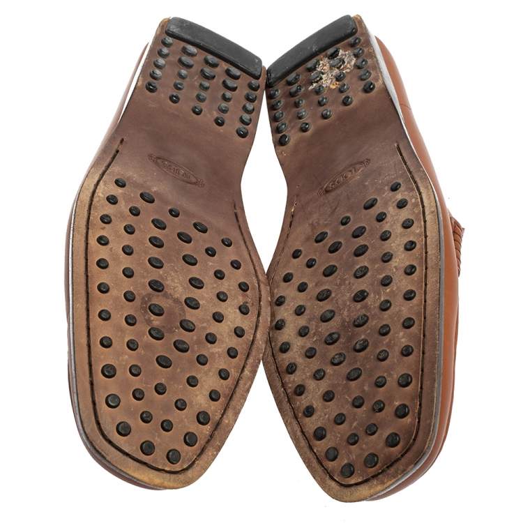 Pre Owned Tod's Brown Leather Penny Slip On Loafers Size 44