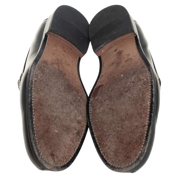 Pre Owned Tod's Black Leather Penny Slip On Loafers Size 45