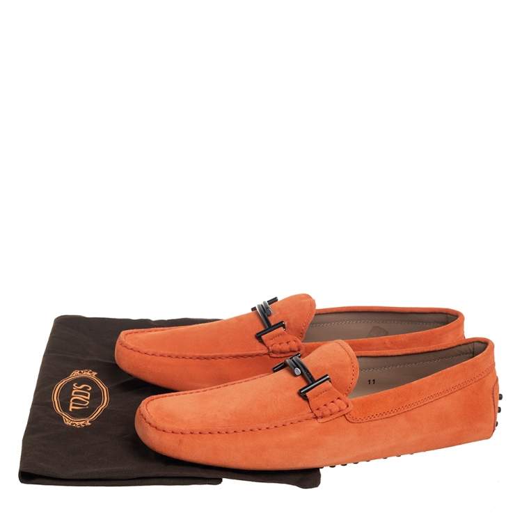 Pre Owned Tod's Orange Suede Gommino Double T Loafers Size 45.5
