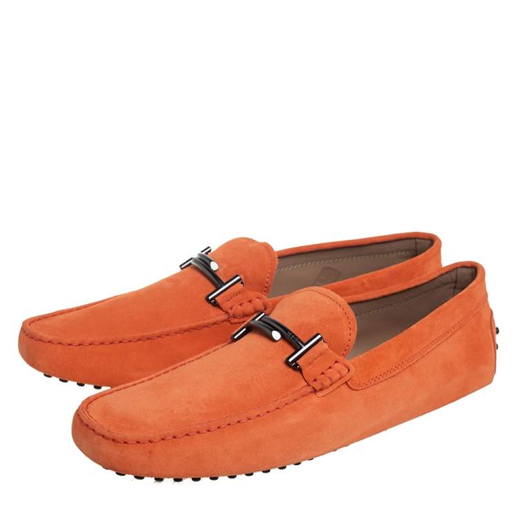 Pre Owned Tod's Orange Suede Gommino Double T Loafers Size 45.5