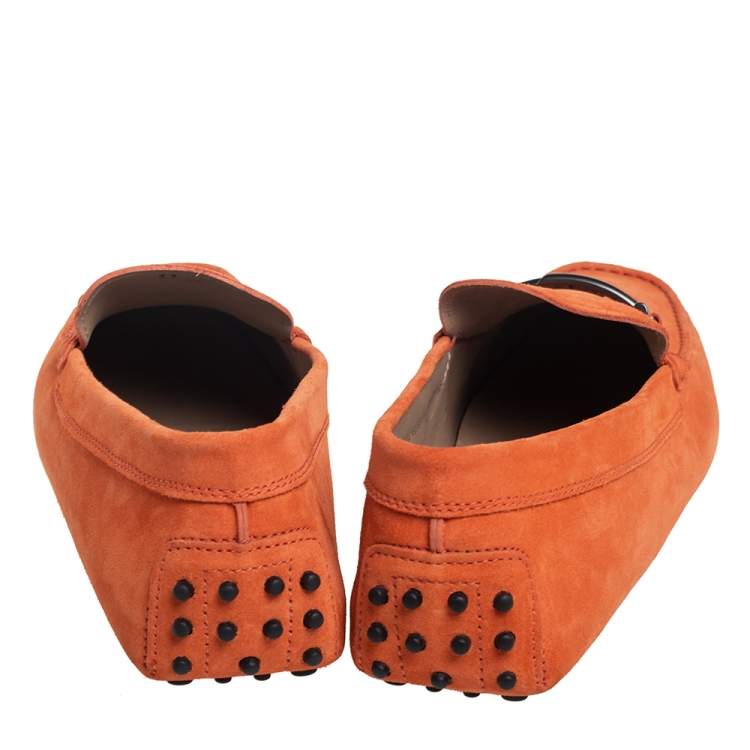 Pre Owned Tod's Orange Suede Gommino Double T Loafers Size 45.5