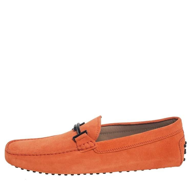 Pre Owned Tod's Orange Suede Gommino Double T Loafers Size 45.5