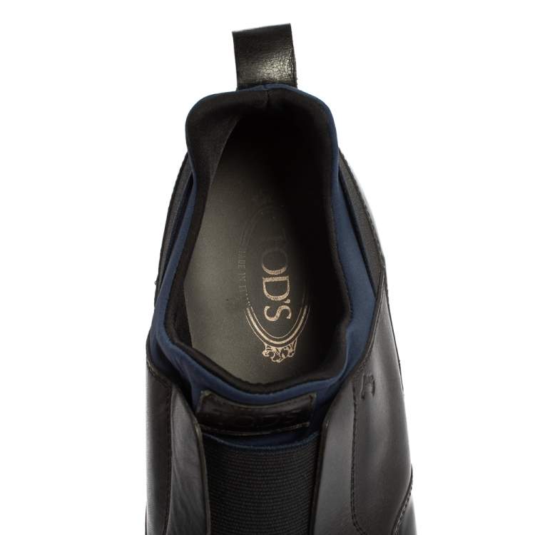Pre Owned Tod's Blue/ Black Canvas And Leather Slip On Sneakers  Size 45.5