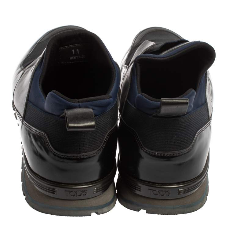 Pre Owned Tod's Blue/ Black Canvas And Leather Slip On Sneakers  Size 45.5